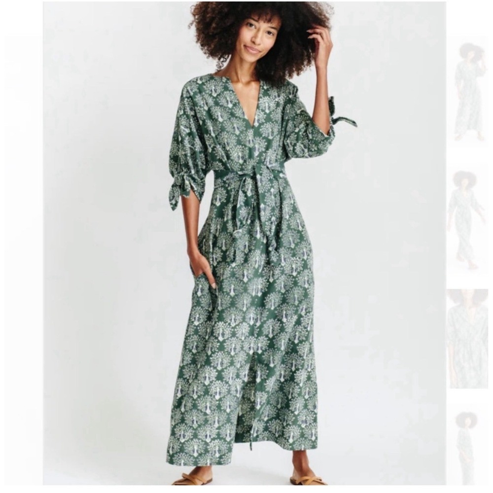 Mirth Sydney Dress Midi Sz Sz Small Green Peacock Cotton Hand Block Print India